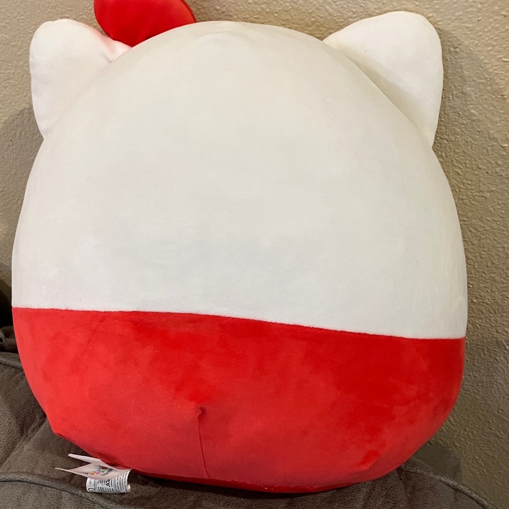Sanrio Hello Kitty Plush Face Pillow in White and Red with Pink Accent - Picture 3 of 4